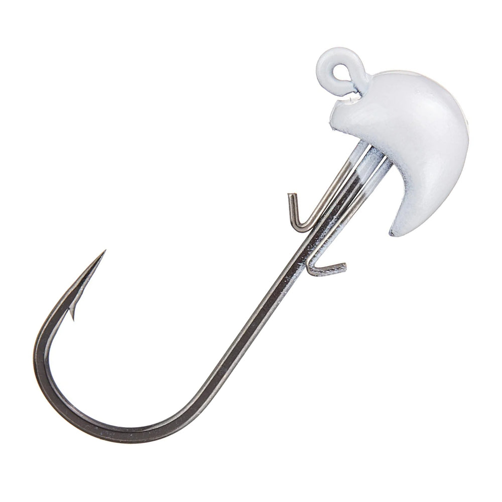 Image of a Beast Coast Swimbait Sled Jig Head showcasing a sharp BKK hook. The smooth, white head is slightly curved with a loop on top, ensuring precision for any fishing adventure.