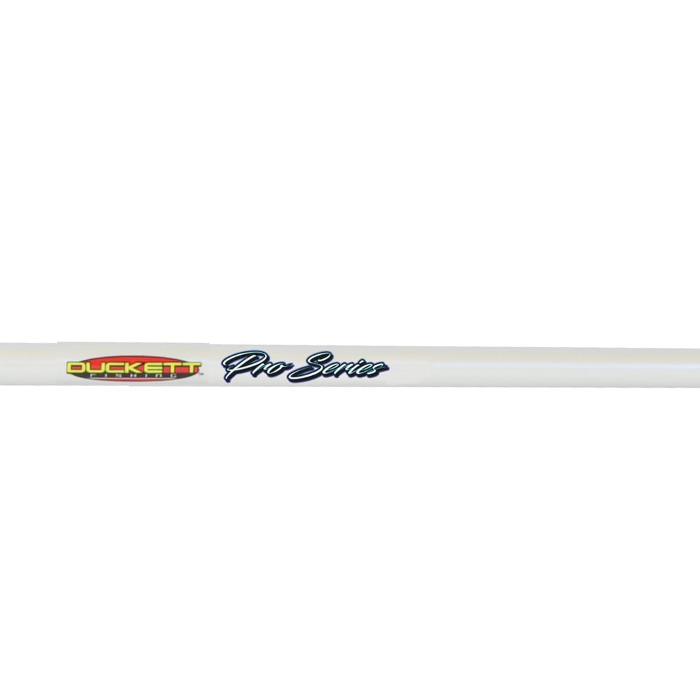 Close-up of the Duckett Pro Series Spinning Rod Gary Klein 7'1" Medium (DFPS71M-S) with "Duckett Pro Series" in colorful, stylized font on a Sensi-Touch blank against a plain white background.