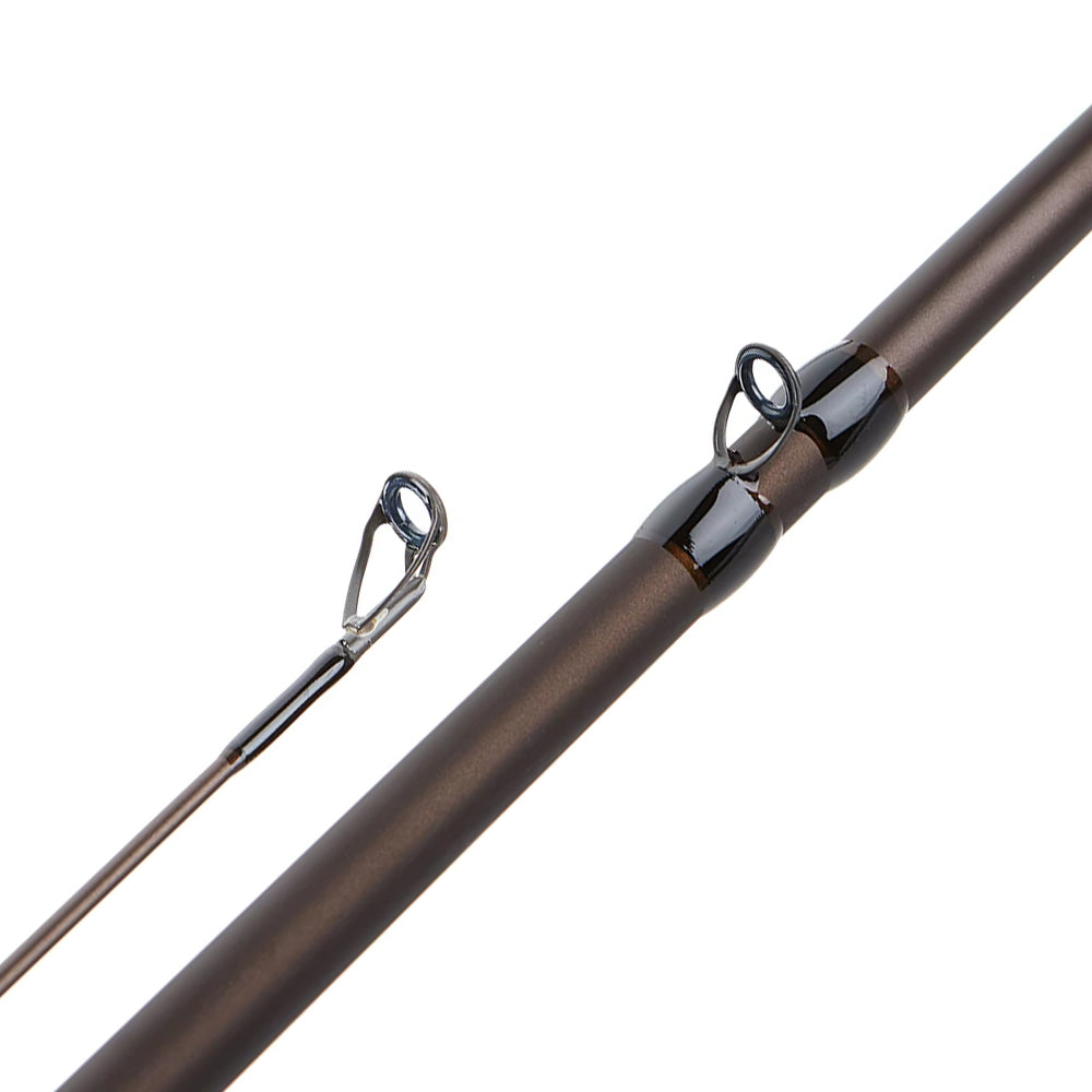 Close-up of two sections of the Falcon LowRider "Heavy Cover Jig" 7'4" Heavy Casting Rod (LFC-74H), focusing on the metal line guides featured on this low-profile Falcon rod.