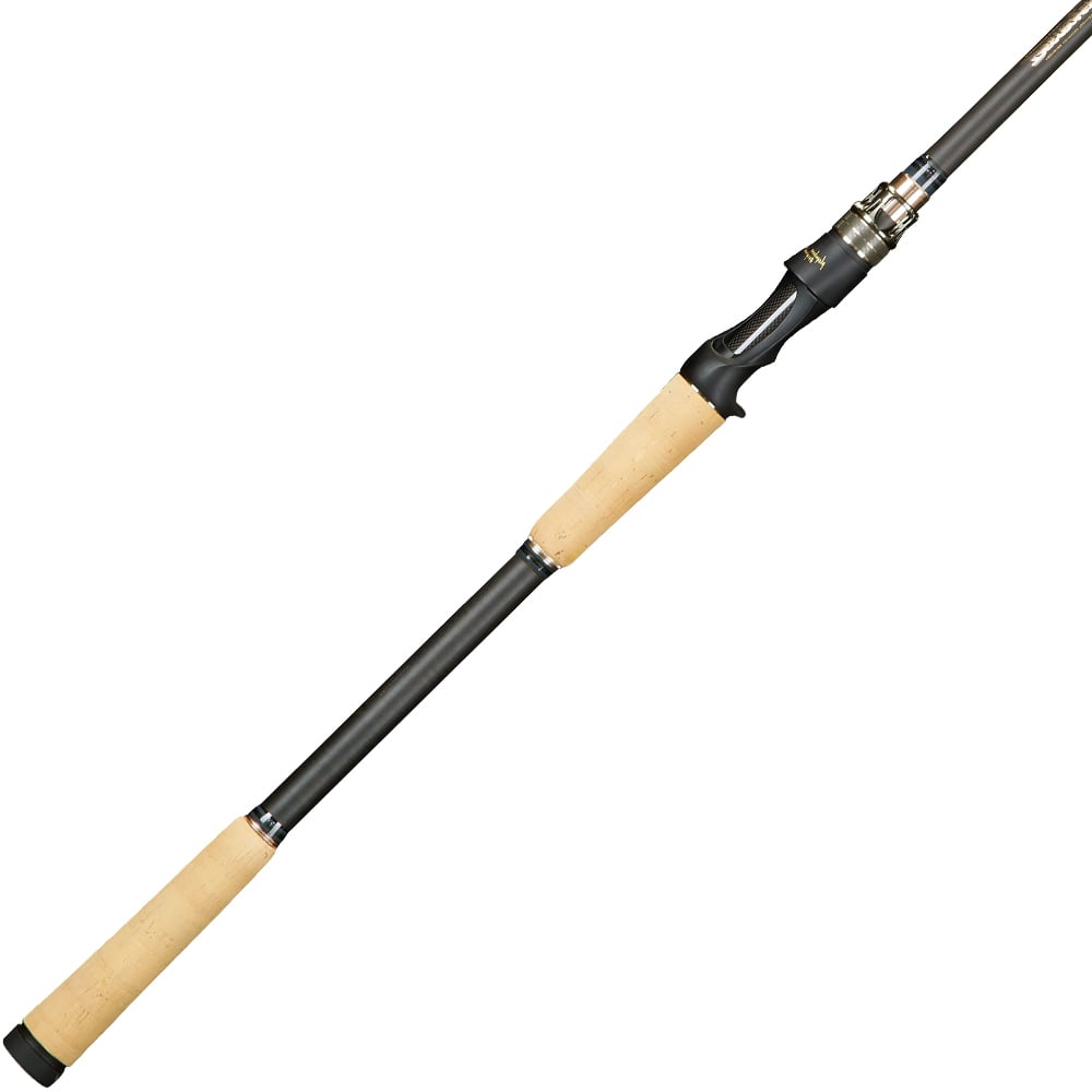 Introducing the Megabass Destroyer P5 ICBM 9'0" 2-Piece Casting Rod | F7.1/2-90X, a sleek black casting rod with cork handles and a metallic reel seat. Crafted from premium 5-D graphite, it's designed for top performance on every fishing adventure.