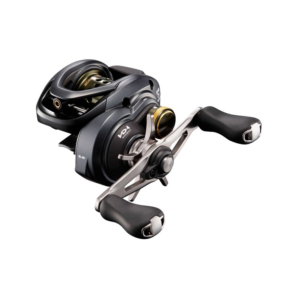 Explore the Shimano Curado BFS Casting Reel 8.2:1 Left Hand (CUBFSXGL), featuring a black and silver design, dual ergonomic handles, a visible spool mechanism, and a compact body with Finesse Tune Brake for precision casting.
