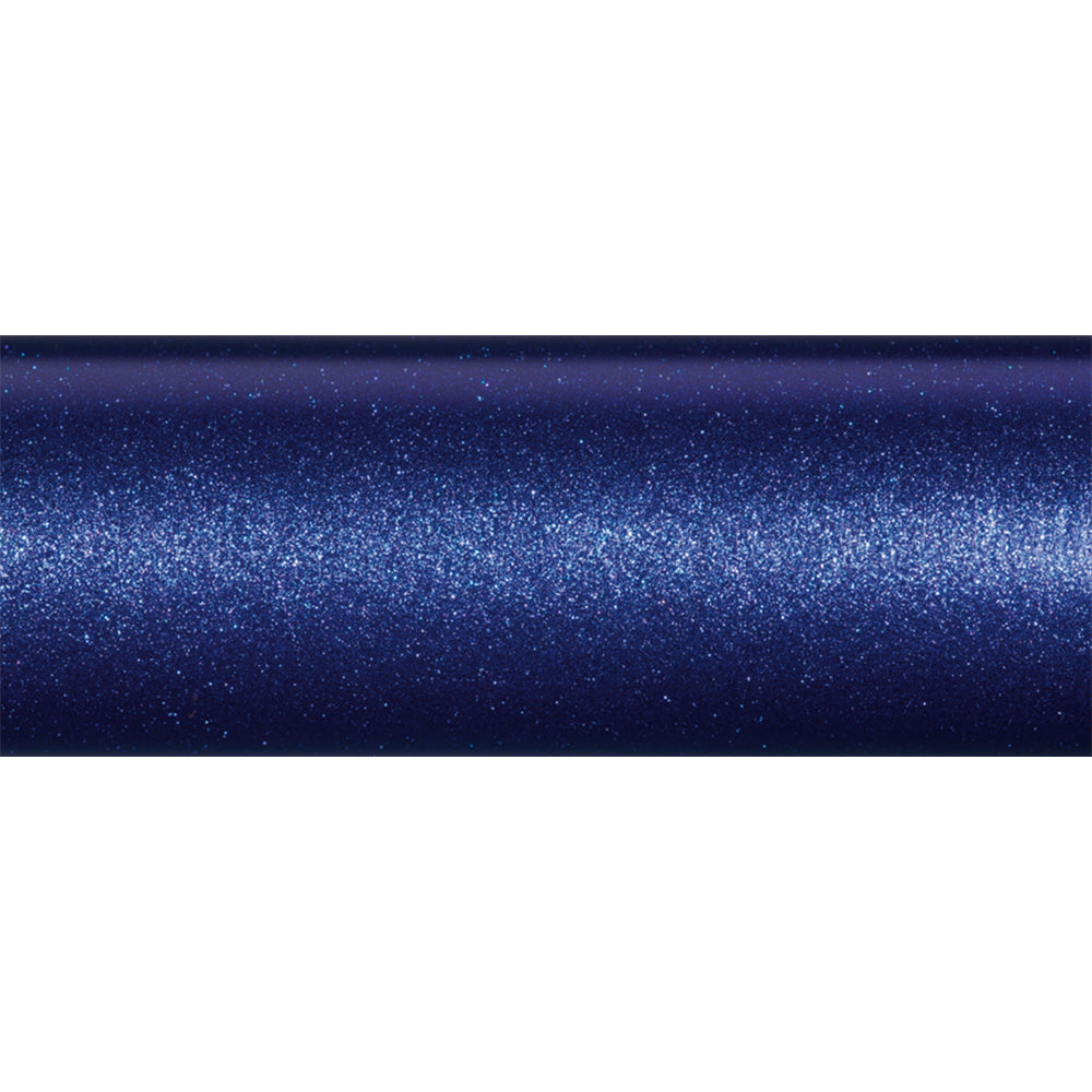 A close-up of the St. Croix Legend Tournament Bass Casting Rod 7'4" Medium Heavy Power Glass Cranker shows its deep blue metallic finish with sparkling specks and a glossy texture that reflects light like a starry night sky.