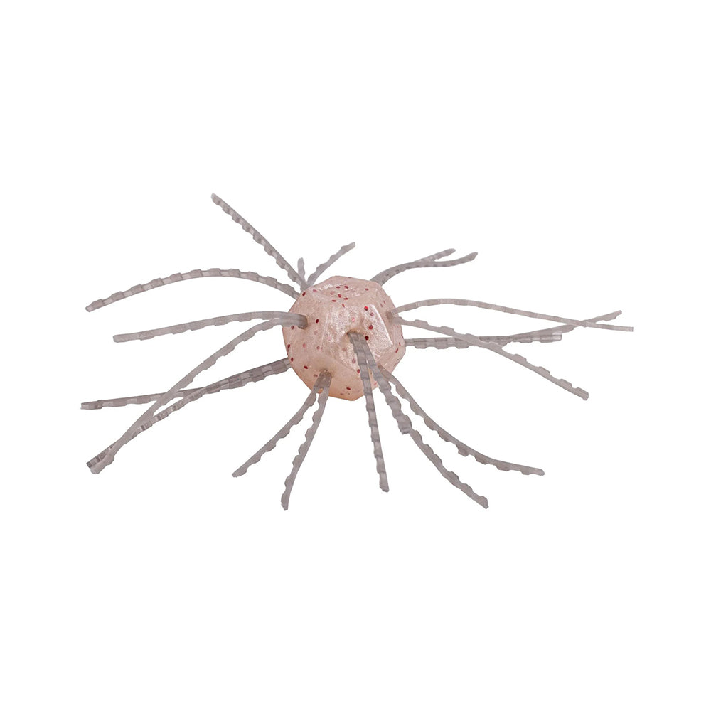 The Strike King Tumbleweed Floating 3" 4pk by Strike King is a pink, round lure with long, flexible gray tentacles, designed to mimic lifelike action in the water, shown against a white background.
