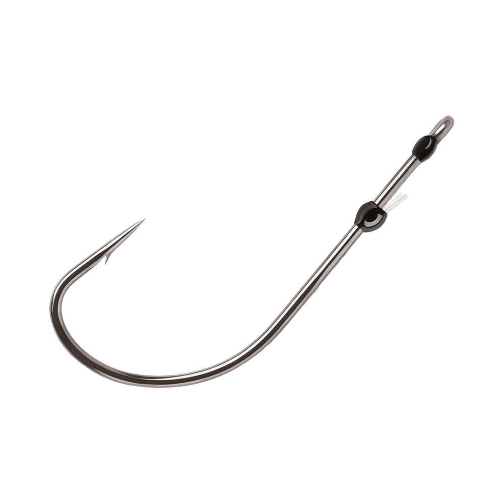 The VMC Finesse Neko Hook by VMC, perfect for finesse drop shotting, features a sharp pointed tip and two small black beads along the shank, shown isolated on a white background.