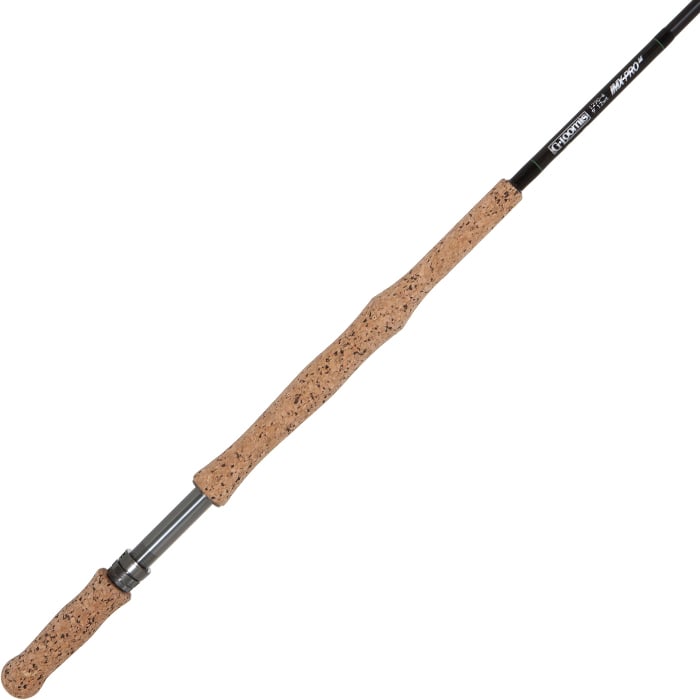 The G. Loomis IMX-PRO Musky 1290-4 9' 12wt Fly Rod features a cork handle, black reel seat, “Extreme” label near the grip, and durable chrome guides for smooth casting.