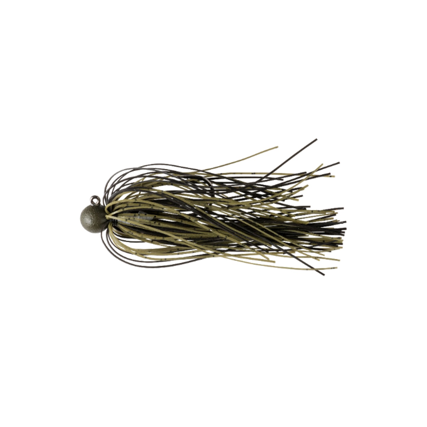 The Great Lakes Finesse Matte Finesse Jig features a round metal head, black and olive green skirt to mimic prey, and is built on a premium Gamakatsu hook for dependable sharpness and strength.