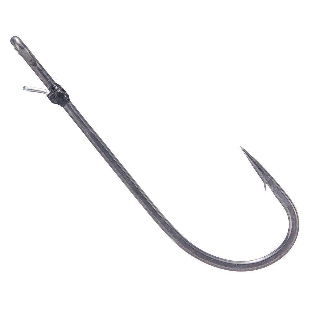 The Owner Cover Shot HD Hook by Owner is a single metal fishing hook with a sharp curved point and small barb, perfect for Texas Rigging or drop shot techniques when targeting fish.