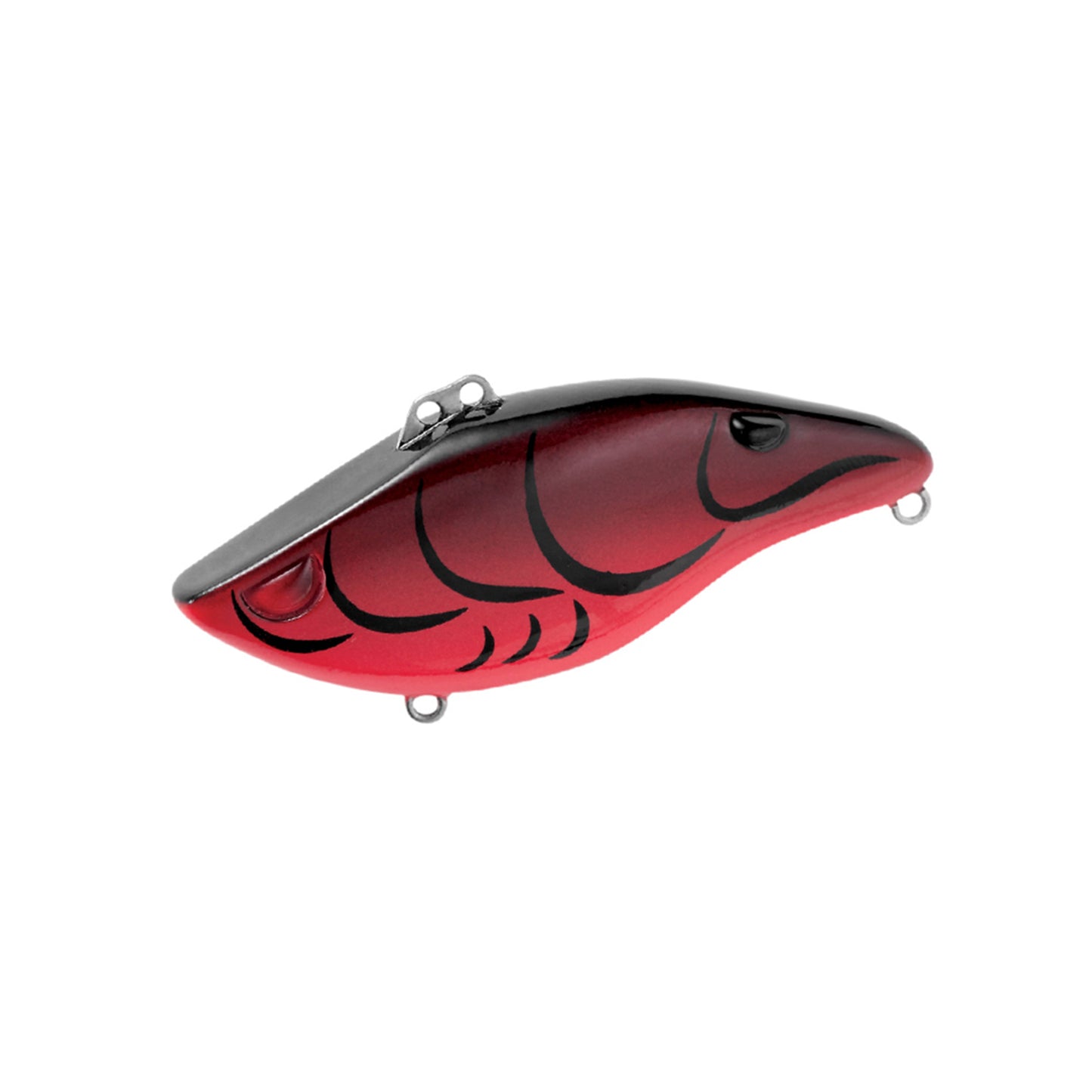 The SPRO Wameku Shad 80 Lipless Crankbait is a red and black, fish-shaped lure with painted scale and fin details, plus two small metal loops for hooks or line—perfect for bass fishing.