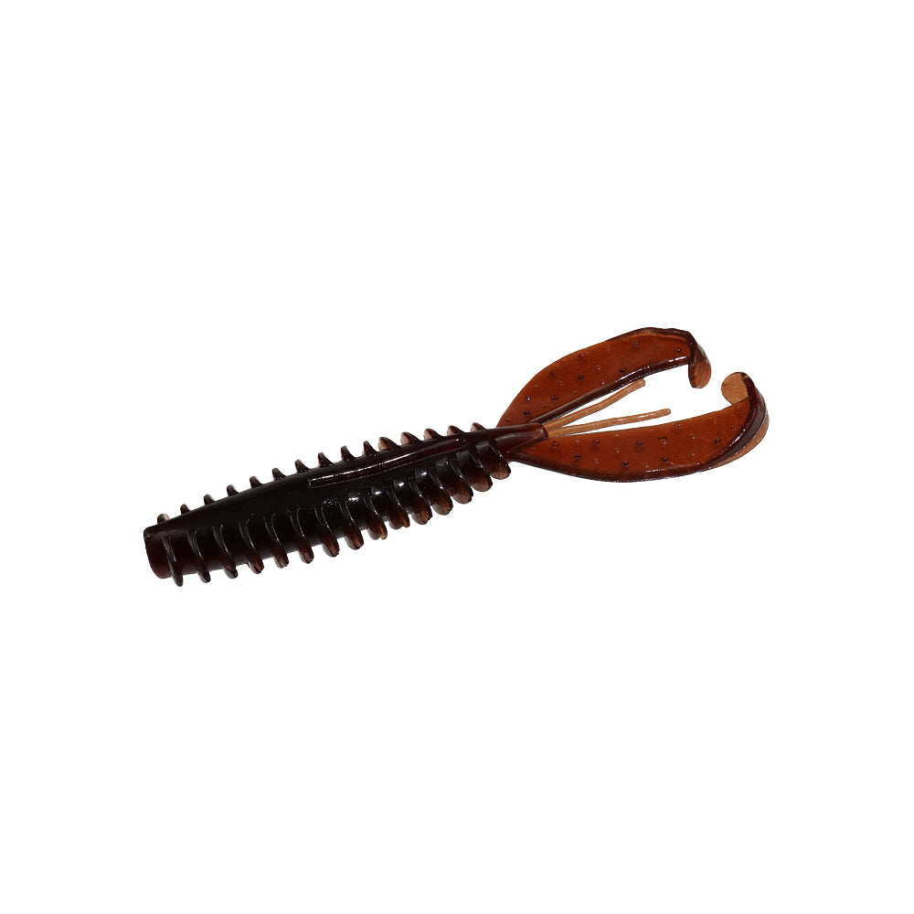 The Zoom Z-Craw by Zoom is a brown, soft plastic crawfish bait with a ribbed body and two claw-like appendages—perfect for fishing in heavy cover. Shown here against a white background.