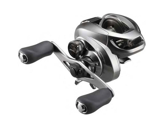 A close-up of the Shimano Chronarch MGL CHMGL151HG 7.1:1 Left Hand Casting Reel featuring ergonomic handles and advanced MicroModule gearing, shown on a white background.