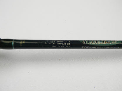 Close-up of a St. Croix Tidemaster TIC70LM 7'0" Light Casting Rod in excellent used condition, text shows specs and branding, ideal for your Rod and Reel Trade-In or upgrading your gear.