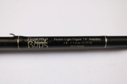 A close-up of a Fitzgerald PLF76MH 7'6" Medium Heavy Used Casting Rod in very good condition. Perfect for anglers exploring our rod and reel trade-in program or looking for quality used gear.