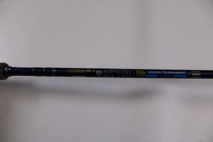 A close-up of a St. Croix Legend Tournament Walleye LWTS66MF Used Spinning Rod in excellent condition, part of our Rod and Reel Trade-In Program, shown on a plain white surface—eligible for store credit.
