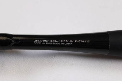 Close-up of a Shimano Zodias ZDC610MA 6'10" Medium Used Casting Rod (code 39665), showing specs—ideal for upgrading gear with our Nation's Best Rod and Reel Trade-In Program. Made in China, excellent condition.