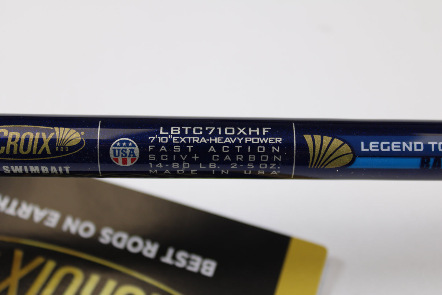 Close-up of a St. Croix Legend Tournament Bass LBTC710XHF 7'10" XH Mid Swimbait Casting Rod—mint condition and perfect for our Rod & Reel Trade-In Program! Swap your used gear for store credit today.