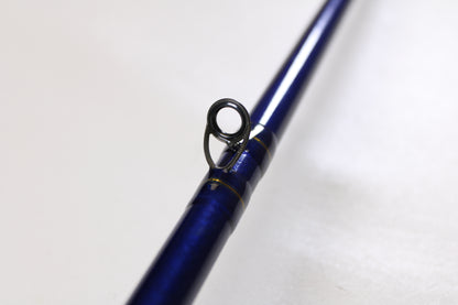 Close-up of the St. Croix Legend Tournament Bass LBTC710XHF Mid Swimbait 7'10" XH Used Casting Rod in mint condition, highlighting a metal line guide—ideal for those considering our rod and reel trade-in program for store credit.