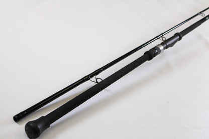 The Century SlingShot SS 1265 10'6" 2 Piece Used Spinning Rod—Excellent Condition—features a padded handle and metal guides, making it an ideal candidate for our Rod and Reel Trade-In Program if you want to upgrade your gear.