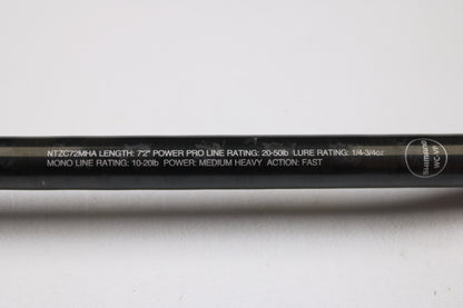 A close-up of the Shimano Intenza A NTZC72MHA 7'2" Medium Heavy casting rod in good used condition, showing specs and logo—perfect for anglers seeking trade-in or store credit on pre-owned gear.