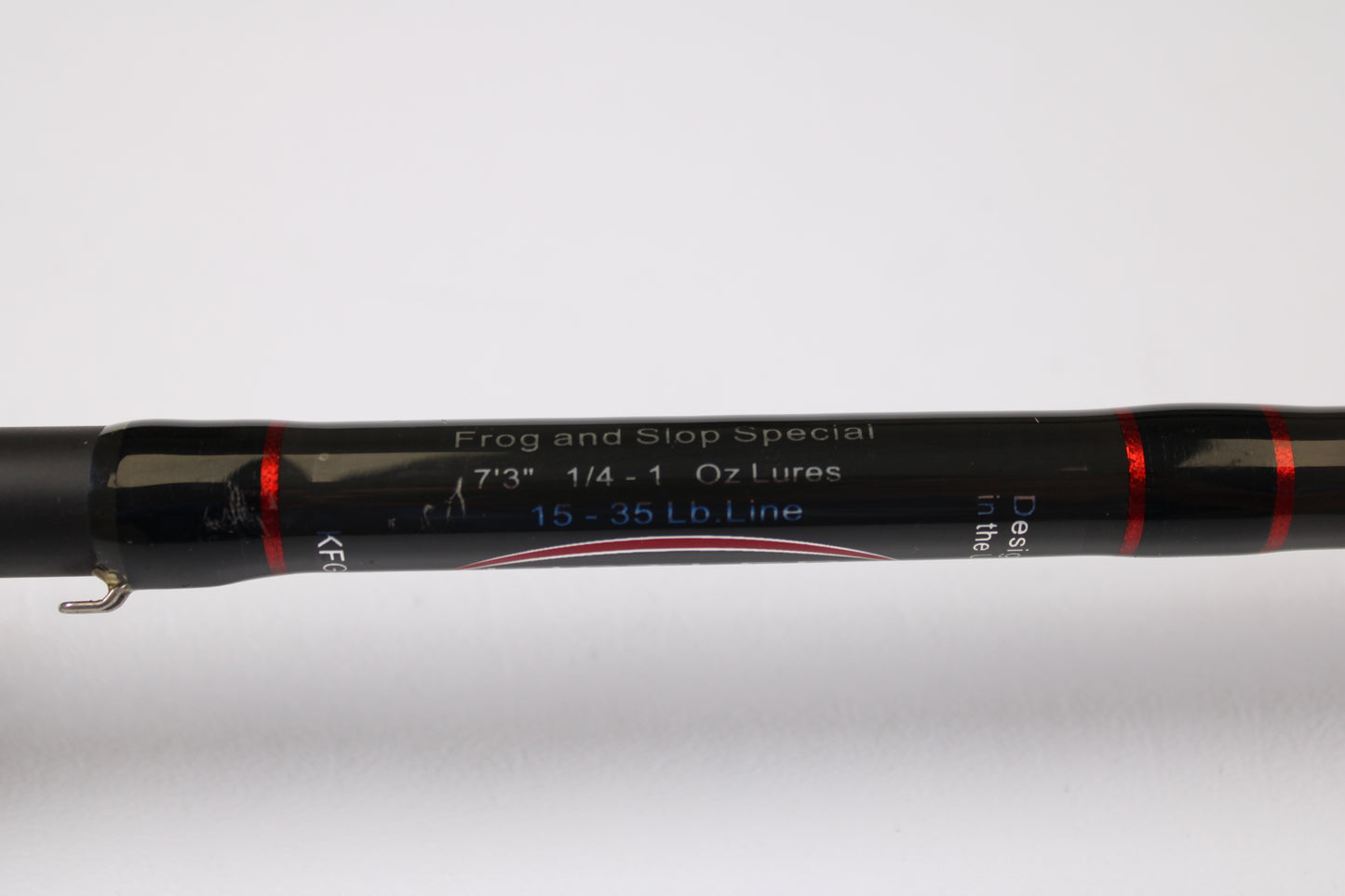 Close-up of a Kistler KFGS73 Frog and Slop Special 7'3" Heavy Used Casting Rod in very good condition, great for 1/4-1 oz lures and 15-35 lb line. Trade in your gear for store credit with our Rod and Reel Trade-In Program!.