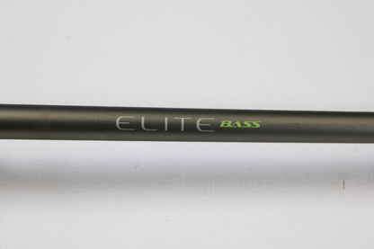 A close-up of the Fenwick Elite Bass ELTB70MH-FC 7'0" Medium Heavy Used Casting Rod, in very good condition, featuring "ELITE" in white and "BASS" in green on a black rod against a plain white background. Ideal for used gear or trade-in shoppers.