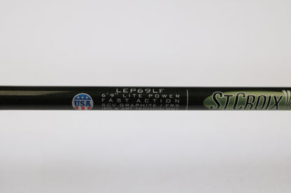 Close-up of a St. Croix Legend Elite Panfish LEP69LF 6'9" Light Used Spinning Rod in excellent condition—ideal for our Rod and Reel Trade-In Program to earn store credit toward used gear.