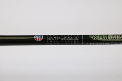 Close-up of a St. Croix Legend Elite Panfish LEP69LF 6'9" Light used spinning rod in excellent condition, showing specs and USA flag emblem. Trade in your used gear for store credit with our Rod and Reel Trade-In Program.