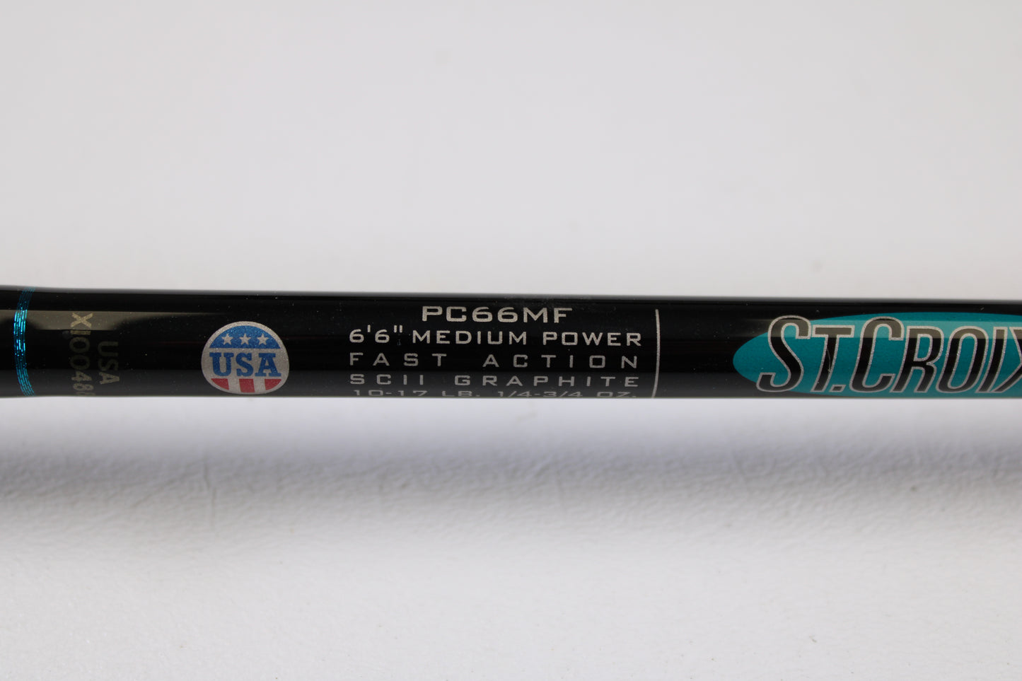 Close-up of a St. Croix Premier PC66MF 6'6" Medium Power Used Casting Rod in excellent condition—ideal for your next trade-in or upgrade using store credit.
