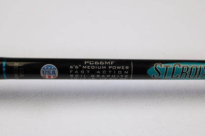 Close-up of a St. Croix Premier PC66MF 6'6" Medium Power Used Casting Rod in excellent condition—ideal for your next trade-in or upgrade using store credit.