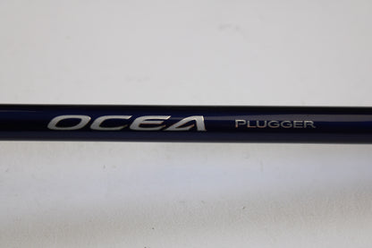 A close-up of the Shimano Ocea Plugger Flex Limited 7'10" Medium Light Used Spinning Rod—excellent condition—ideal for used gear seekers or those trading in rods and reels for store credit.