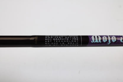 A close-up of the St. Croix Mojo Jig MJJS58XHMF 5'8" XH used spinning rod in mint condition—ideal for upgrading gear with our rod and reel trade-in.