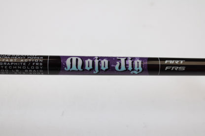 Close-up of a St. Croix Mojo Jig MJJS58XHMF 5'8" XH spinning rod in mint condition—ideal for upgrading or using store credit with our rod and reel trade-in program.