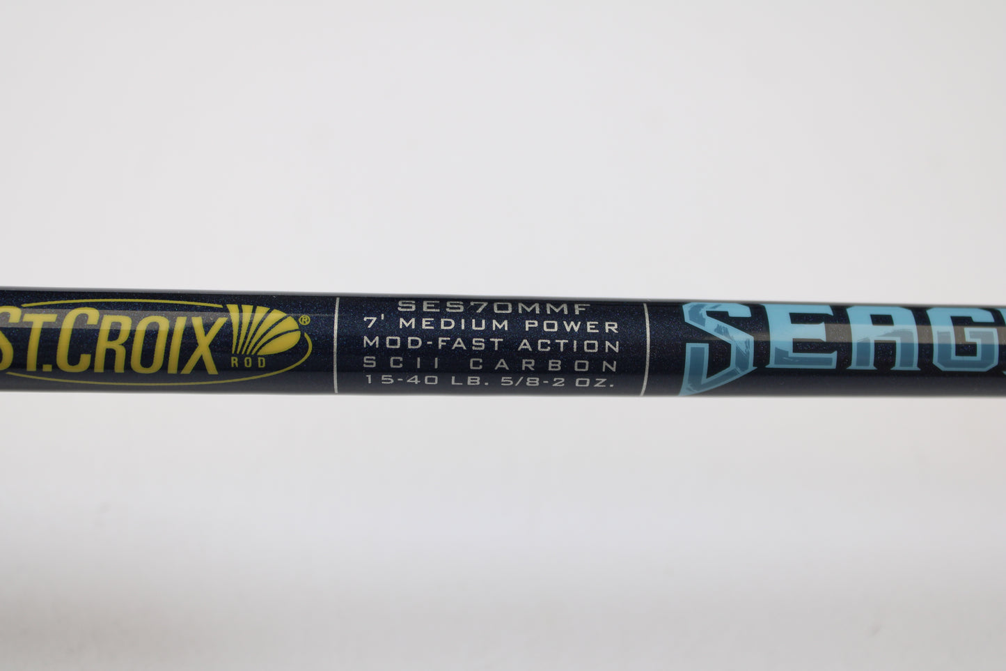 Close-up of a St. Croix Seage SES70MMF 7'0" Medium spinning rod (used, mint condition), eligible for our Rod and Reel Trade-In Program—trade your used gear for store credit.