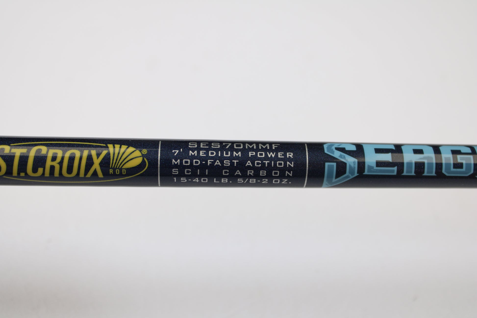 Close-up of a St. Croix Seage SES70MMF 7'0" Medium spinning rod (used, mint condition), eligible for our Rod and Reel Trade-In Program—trade your used gear for store credit.