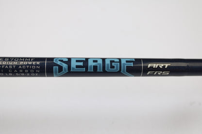 A close-up of a St. Croix Seage SES70MMF 7'0" medium used spinning rod in mint condition, ideal for anglers interested in our Rod and Reel Trade-In Program or browsing quality pre-owned St. Croix gear.