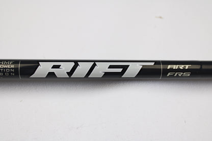 A close-up of the St. Croix Rift RIFSC73MHMF 7'3" Medium Heavy Used Conventional Rod in mint condition with "RIFT" in silver letters—ideal for those interested in our rod and reel trade-in program.