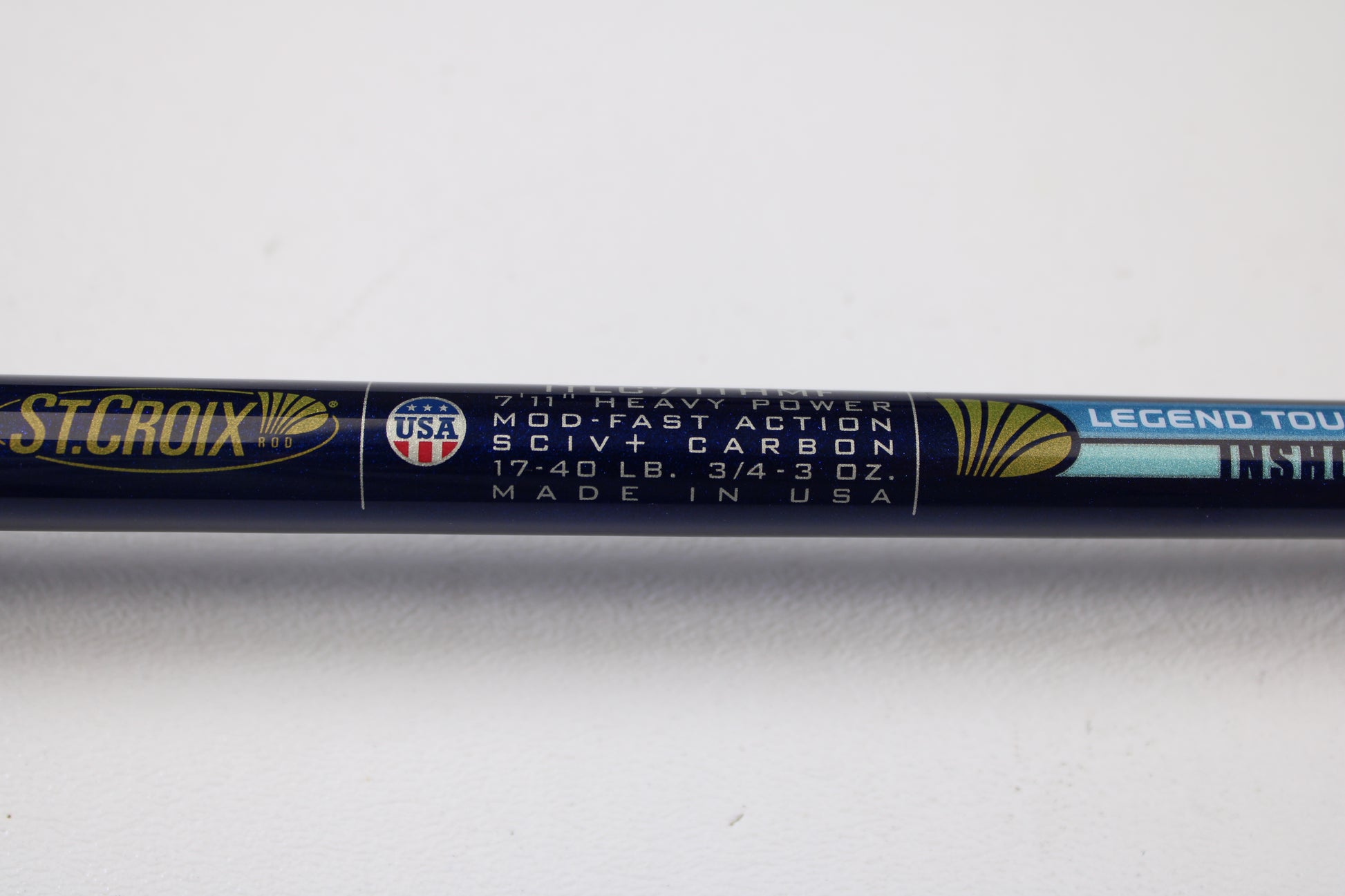 A St. Croix Legend Tournament Inshore ITLC711HMF 7'11" Heavy casting rod in mint condition features blue accents and branding. Eligible for our Rod and Reel Trade-In Program for store credit.