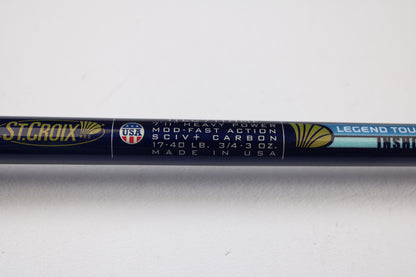 A St. Croix Legend Tournament Inshore ITLC711HMF 7'11" Heavy casting rod in mint condition features blue accents and branding. Eligible for our Rod and Reel Trade-In Program for store credit.