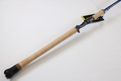 The St. Croix Legend Tournament Inshore ITLC79XHMF 7'9" XH Used Casting Rod features a long cork handle and black reel seat, shown on a white background with product tag—eligible for our Rod and Reel Trade-In Program for store credit.