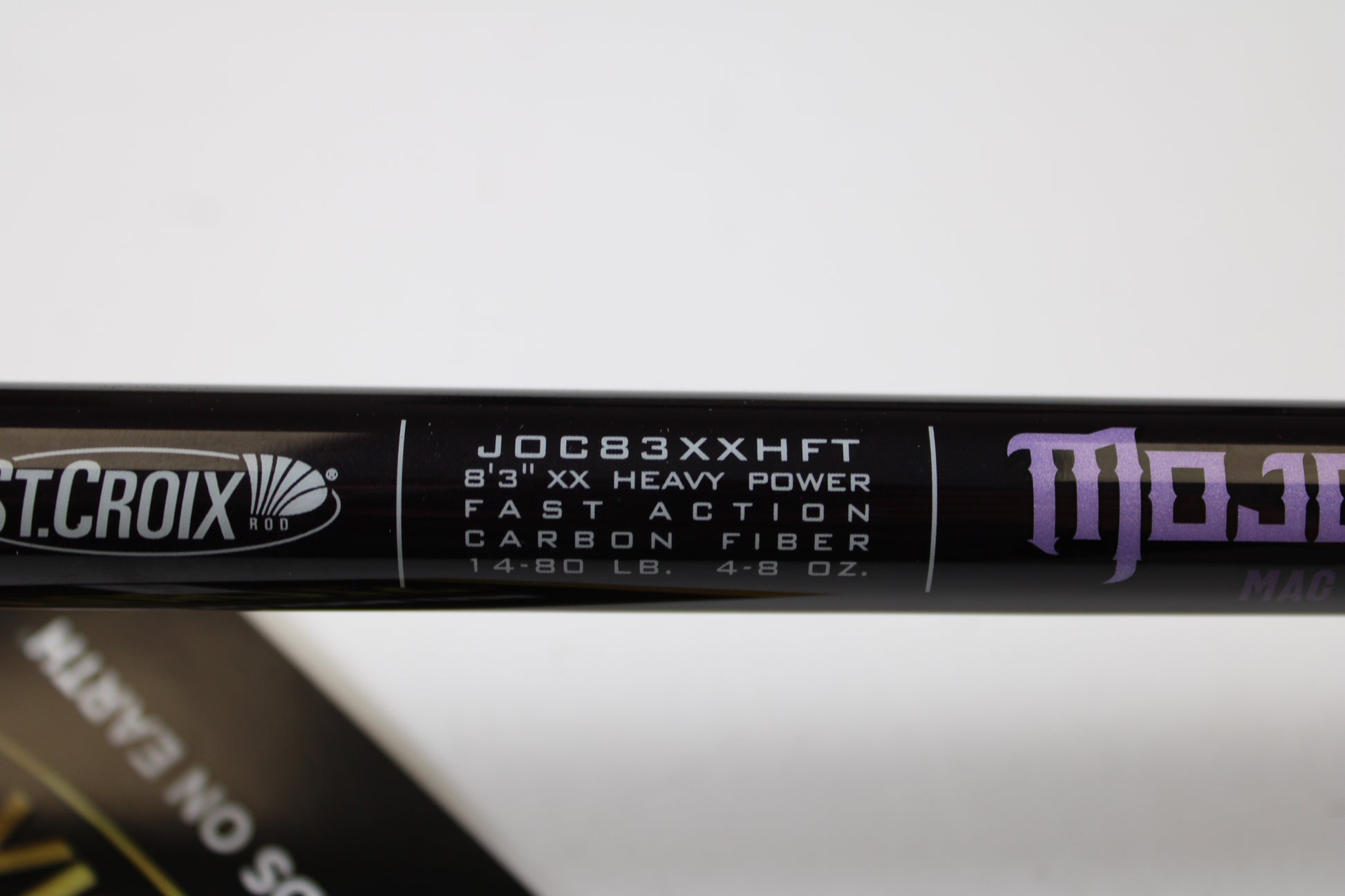 Close-up of a St. Croix Mojo Bass JOC83XXHFT Mag Swimbait 8'3" XXH Used Casting Rod in mint condition. Trade in your old gear for store credit or upgrade with our rod and reel trade-in program!.