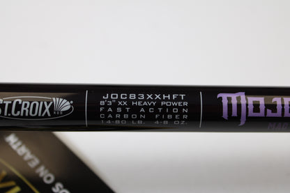 Close-up of a St. Croix Mojo Bass JOC83XXHFT Mag Swimbait 8'3" XXH Used Casting Rod in mint condition. Trade in your old gear for store credit or upgrade with our rod and reel trade-in program!.
