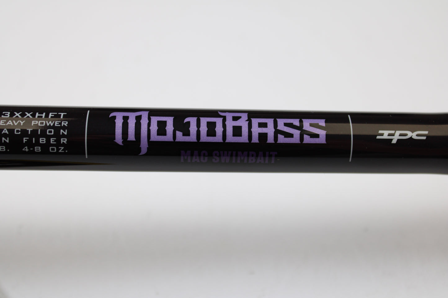 Close-up of a St. Croix Mojo Bass JOC83XXHFT Mag Swimbait 8'3" XXH used casting rod in mint condition—ideal for anglers upgrading gear with our trade-in program or shopping quality used rods.