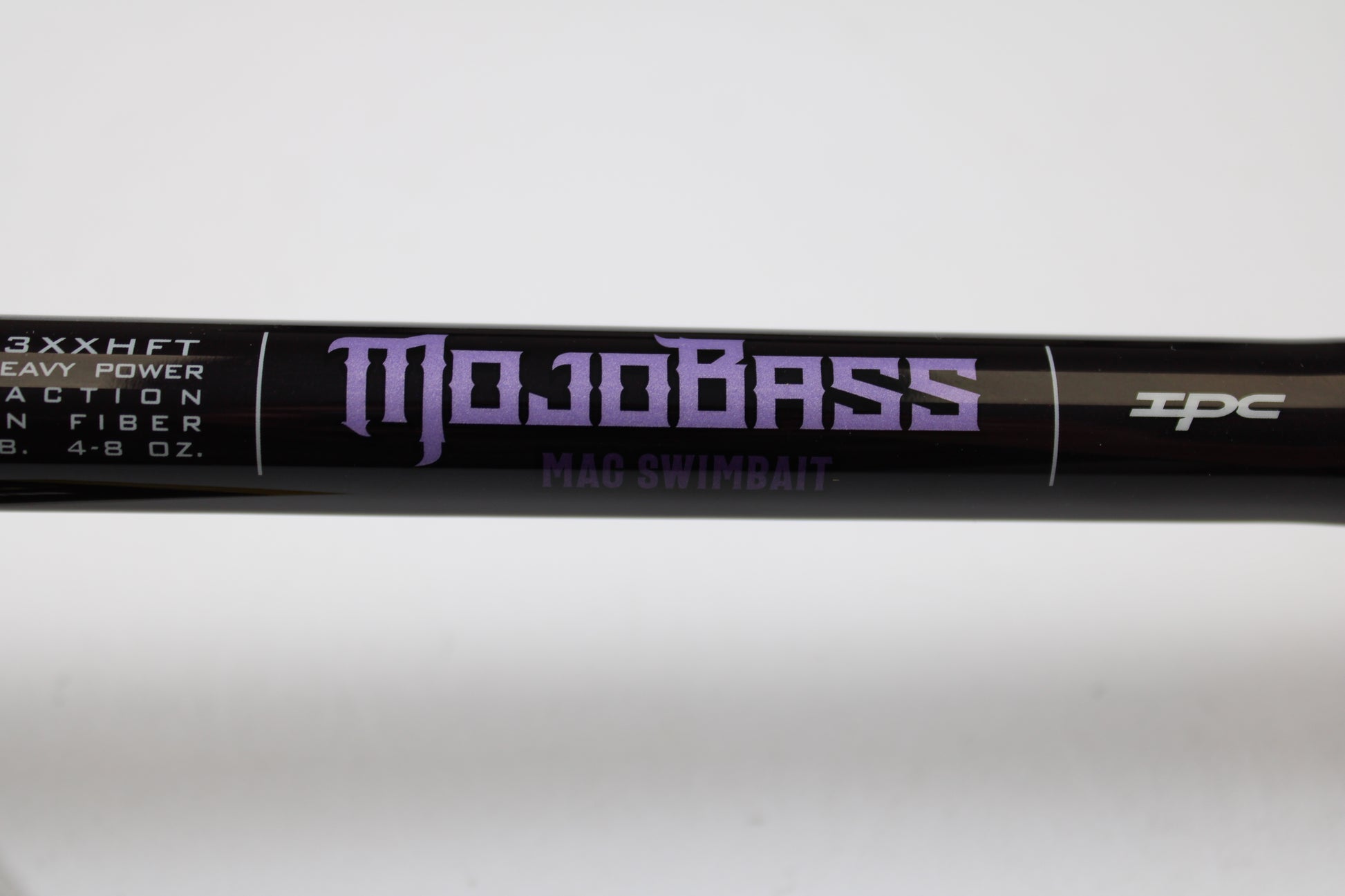 Close-up of a St. Croix Mojo Bass JOC83XXHFT Mag Swimbait 8'3" XXH used casting rod in mint condition—ideal for anglers upgrading gear with our trade-in program or shopping quality used rods.