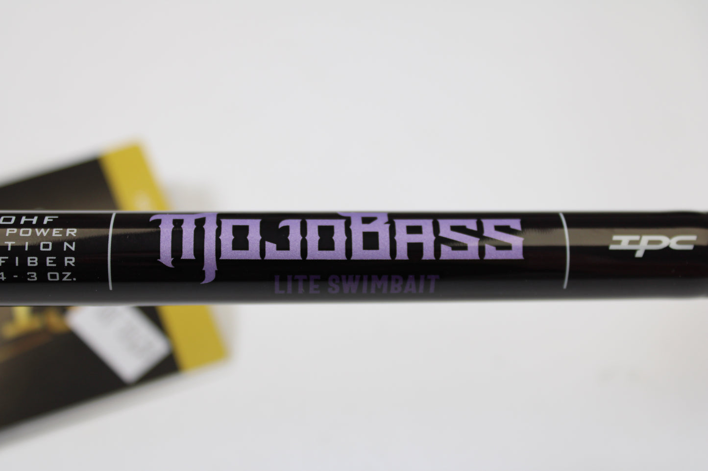 Close-up of a St. Croix Mojo Bass JOC710HF Lite Swimbait 7'10" Heavy Casting Rod in mint condition—ideal for those interested in quality used gear or looking to trade in a rod and reel.
