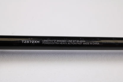 Close-up of a Shimano Terez TZS72XH 7'2" extra heavy, fast action used spinning rod in mint condition. Trade in your Shimano gear through our Rod and Reel Trade-In Program for store credit toward your next upgrade. Made in China.