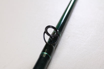 Close-up of the St. Croix Tidemaster Travel TIC76MHF3 7'6" Medium Heavy 3 Piece Used Casting Rod in excellent condition—ideal for those exploring our Rod and Reel Trade-In Program or interested in upgrading to premium St. Croix gear.