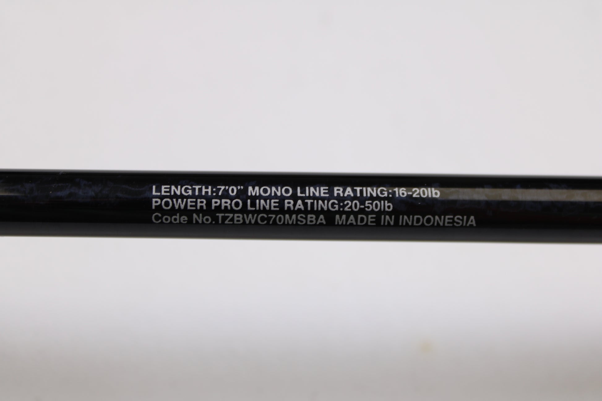 Close-up of the Shimano Terez BW TZBWC70MSBA 7'0" Medium Casting Rod, used in mint condition. Specs: mono line 16-20 lb, power pro 20-50 lb. Perfect for our rod and reel trade-in—swap your gear for store credit! Made in Indonesia.