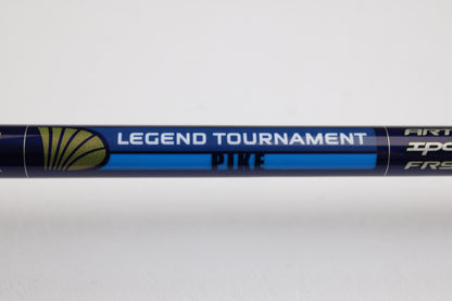 A close-up of a St. Croix Legend Tournament Pike LTPC244XHF2 Big Spinnerbait Topwater 8'0" XH 2 Piece used casting rod in mint condition with "LEGEND TOURNAMENT PIKE" text and logo—ideal for your next trade-in or used gear collection.