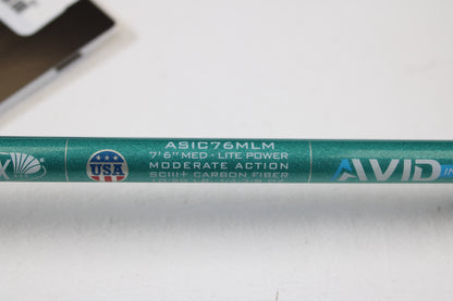 A close-up of the St. Croix Avid Inshore ASIC76MLM 7'6" Medium Light Casting Rod (Used, Mint Condition) highlights its quality—ideal for anglers trading up with our rod and reel trade-in or used gear store credit.