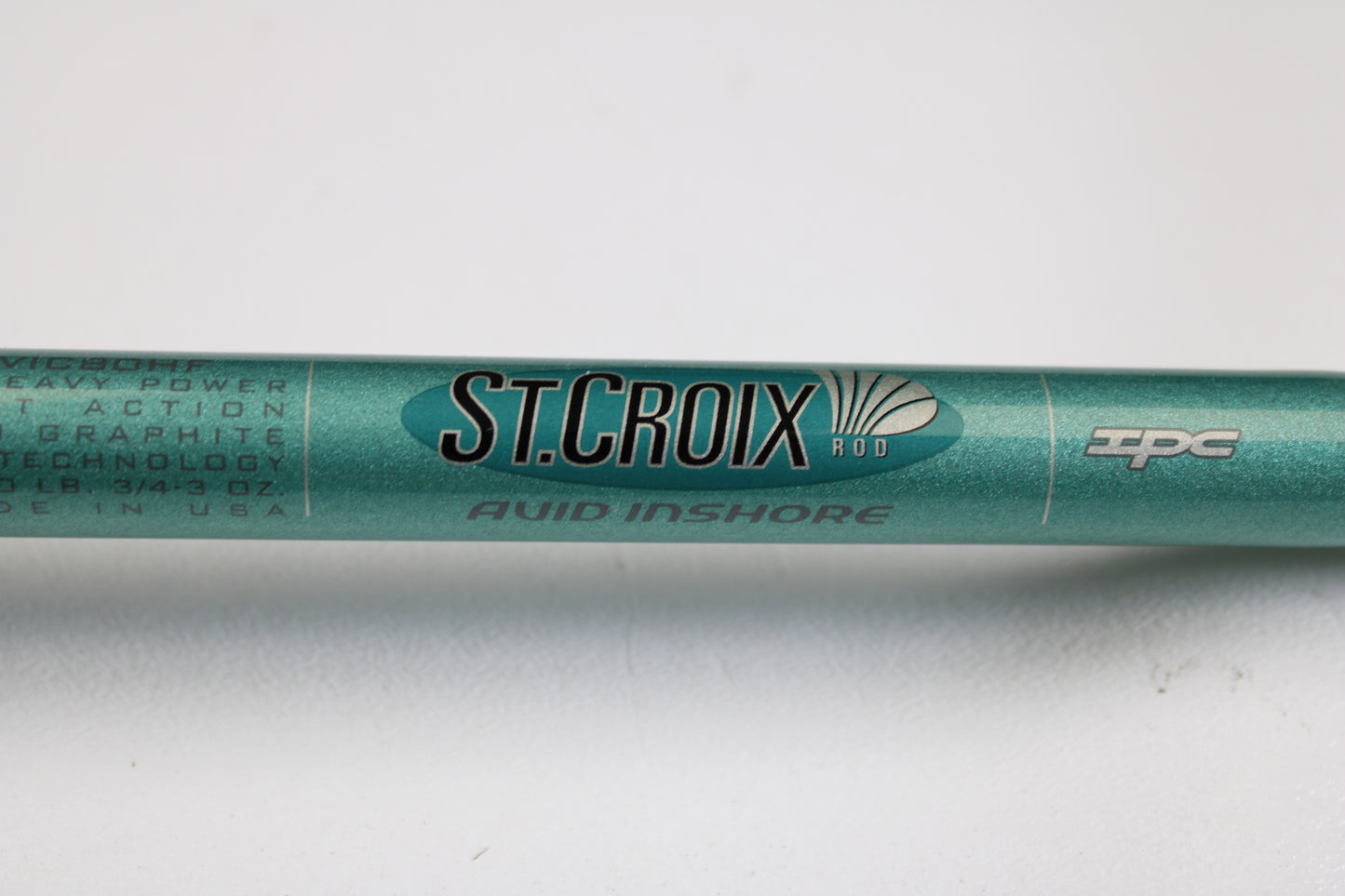 Close-up of the St. Croix Avid Inshore VIC80HF 8'0" Heavy Used Casting Rod in mint condition—ideal for anglers seeking premium used gear or looking to trade in rods and reels for store credit.