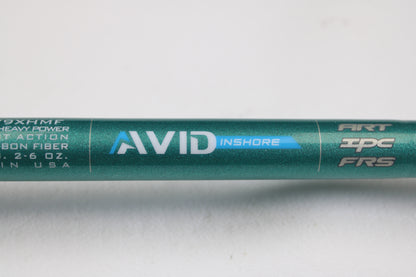 Close-up of a St. Croix Avid Inshore ASIC79XHMF 7'9" Extra Heavy used casting rod, mint condition—ideal for our rod and reel trade-in program or earning store credit on used gear.